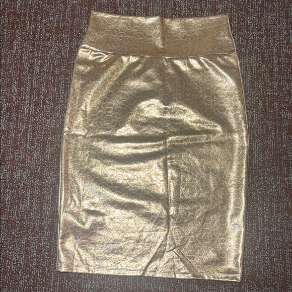 Rose gold stretch metallic pencil skirt abstract pattern on metallic small - Picture 7 of 8